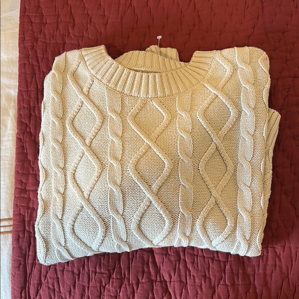Hollister Cream Cowl Neck Cable Knit Sweater